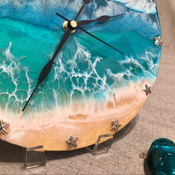 Resin 3D Beach Ocean Clock Wall Art Decor - Picture 6 of 8